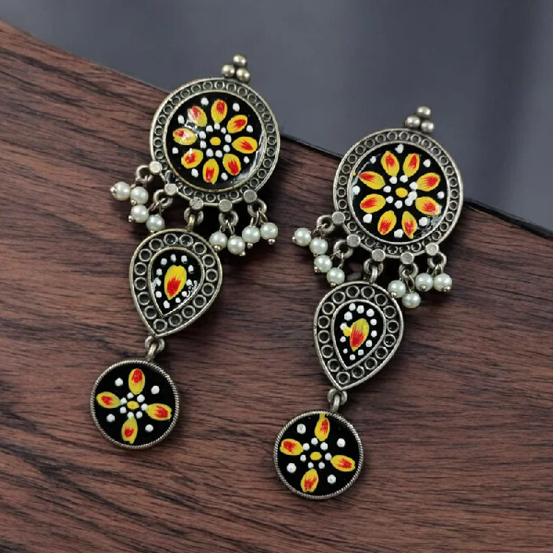 Small Hoop Earrings-Maharani Jewels Oxidised Plated Meenakari Ghungroo Dangler Earrings