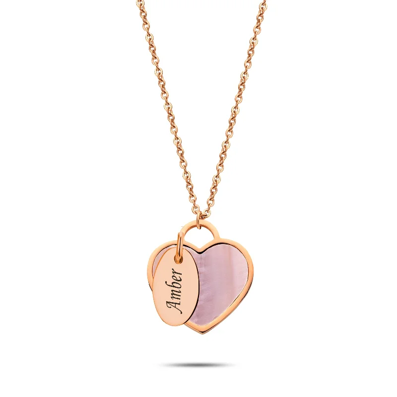 Heart Shaped Pendant Necklaces-Seashell heart & tag rosé gold