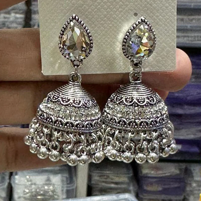 Pearl Drop Earrings-Manisha Jewellery Oxidised Plated Austrian Stone Jhumki