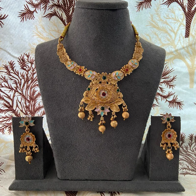 Custom Infinity Necklaces-India Art Gold Plated Pota Stone And Beads Necklace Set