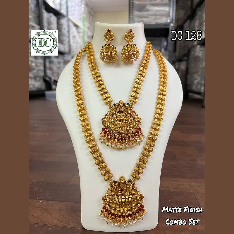 Trendy Silver Necklaces-Diksha Collection Gold Plated Temple Double Necklace Set