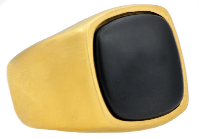 Couples Matching Rings-Mens Onyx And Gold Stainless Steel Ring