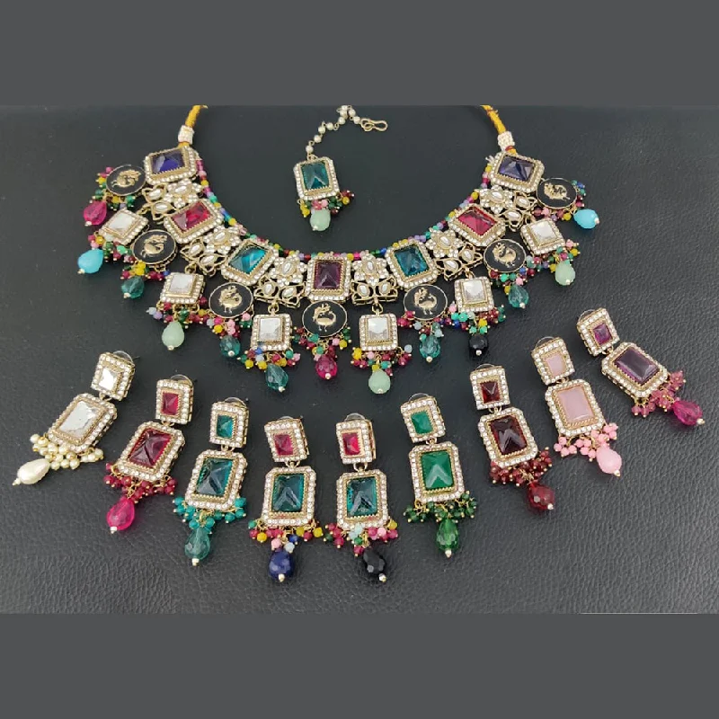 Colorful Gemstone Necklaces-Rani Sati Jewels Gold Plated Necklace Set