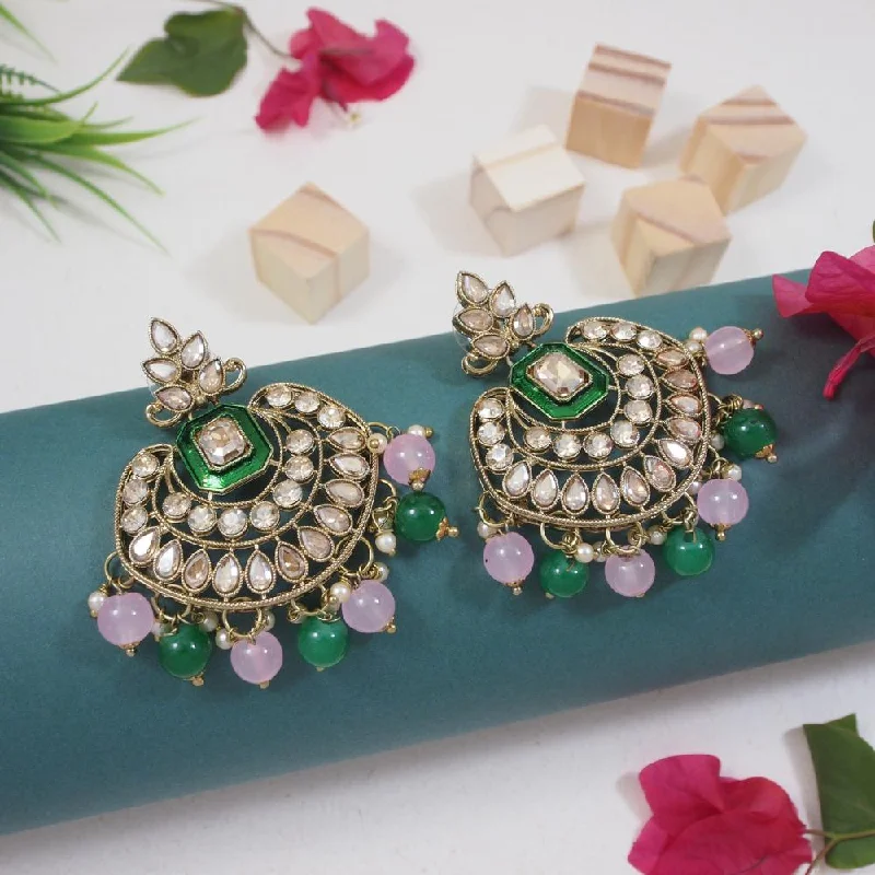 Floral Earrings for Women-Etnico Gold Plated Traditional Meenakari Kundan & Pearl Chandbali Earrings For Women (E3254GPi)