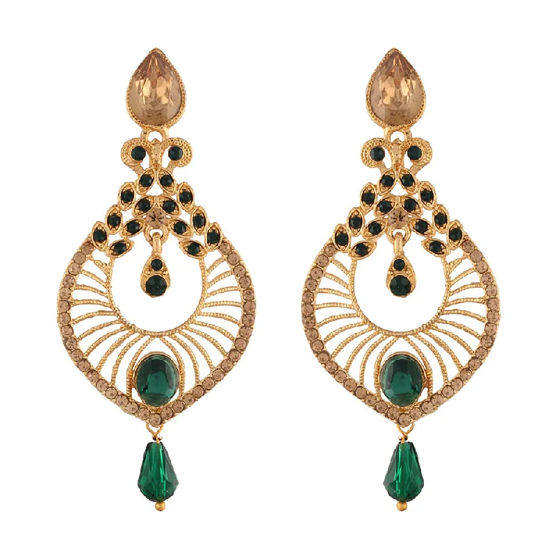 Multi-Colored Gemstone Earrings-Etnico Traditional Gold Plated Dangler & Drop Chandbali Designer Earrings For Women (E2612G)