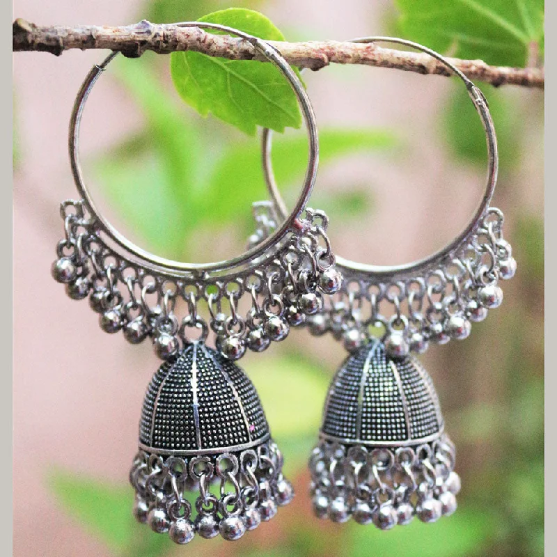 Layered Gold Earrings-H K Fashion Oxidised Plated Jhumki Earrings