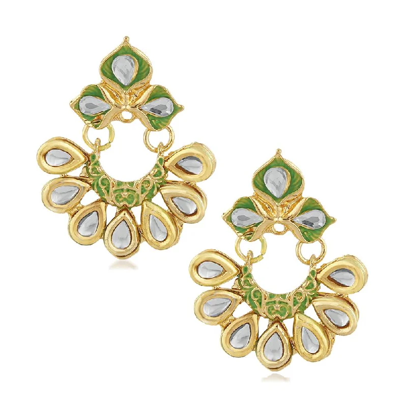 Gold Hoop Earrings for Brides-Mahi Traditional Floral Chandbali Kundan and Green Meenakariwork Earrings for Women (ER1109676G)