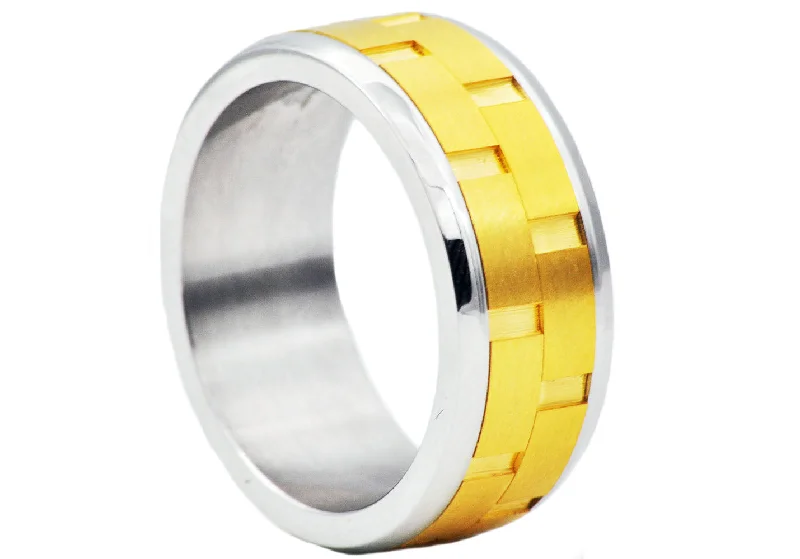 Vintage Engagement Rings-Mens Gold Stainless Steel Band