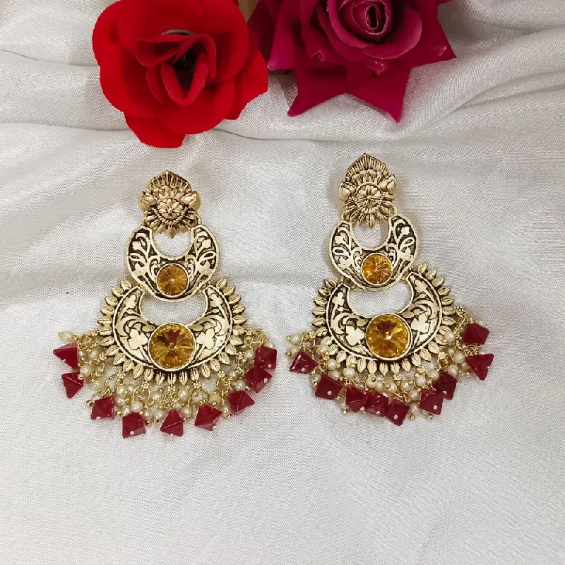 Lightweight Gold Earrings-Darshana Jewels Crystal Stone Gold Plated Dangler Earrings