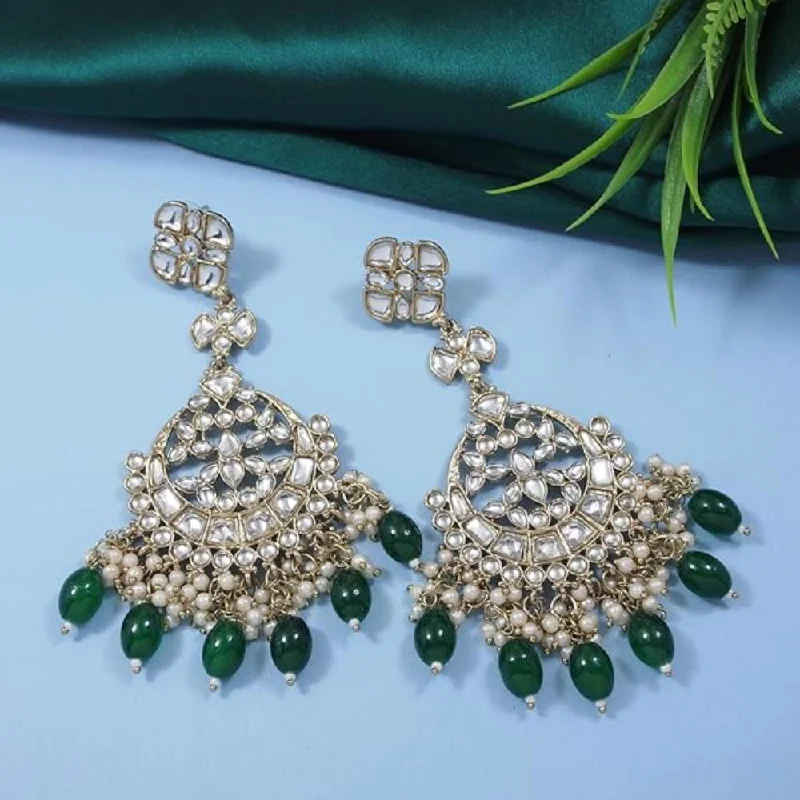 Elegant Diamond Drop Earrings-Etnico Gold Plated Traditional Kundan & Pearl Chandbali Earrings For Women (E3157G)