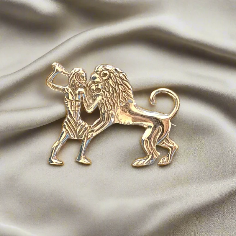 Unique Gemstone-Studded Brooch-Greek Mythology Hercules & the Nemean Lion Brooch in Sterling Silver (K-76)