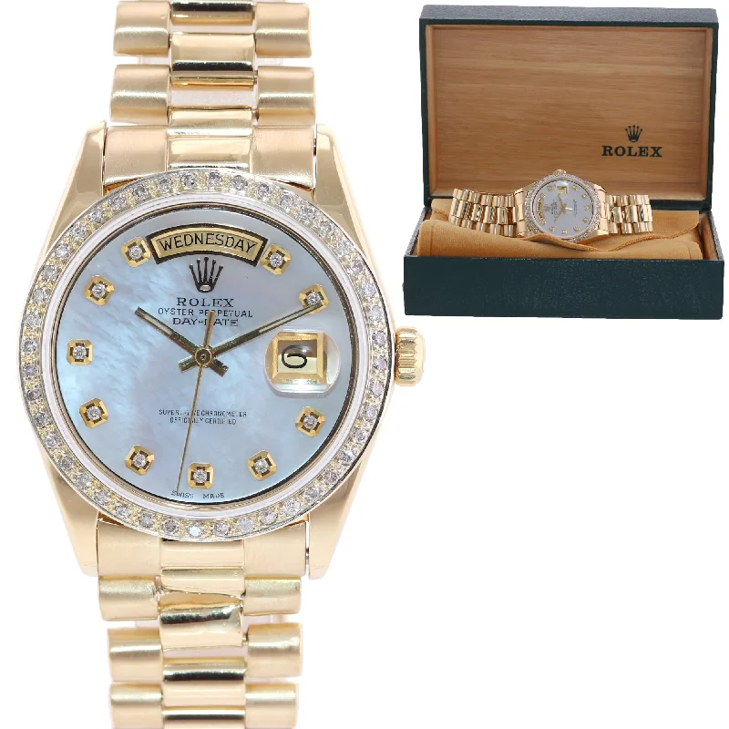 Smart Watches for Health Tracking-DIAMONDS Rolex Day-Date President 1803 18k Yellow Gold MOP Diamond Watch