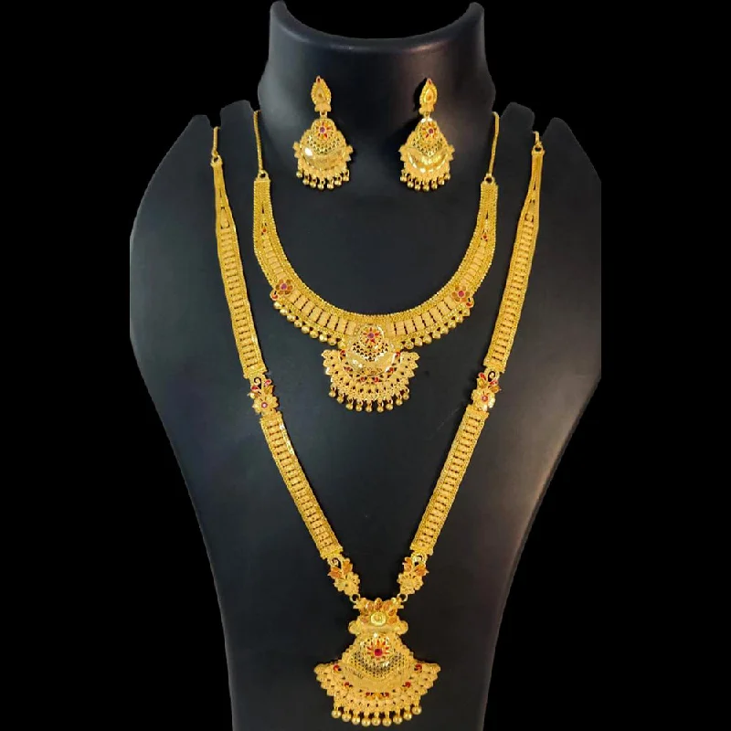 Bohemian Gemstone Necklaces-Pari Art Jewellery Forming Gold Double Necklace Set