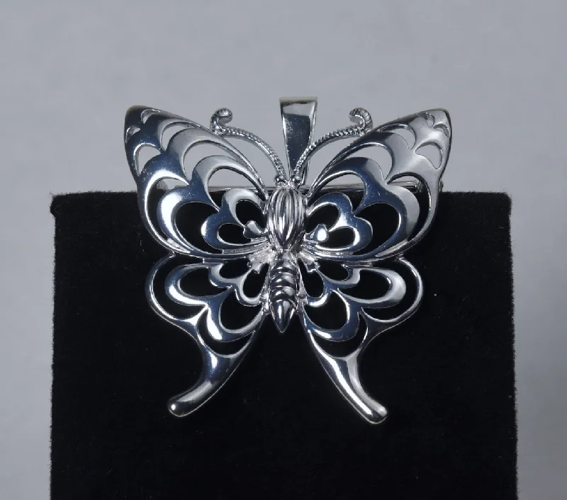 Unique Brooch for Special Events-Sterling Silver Butterfly Brooch Pendant