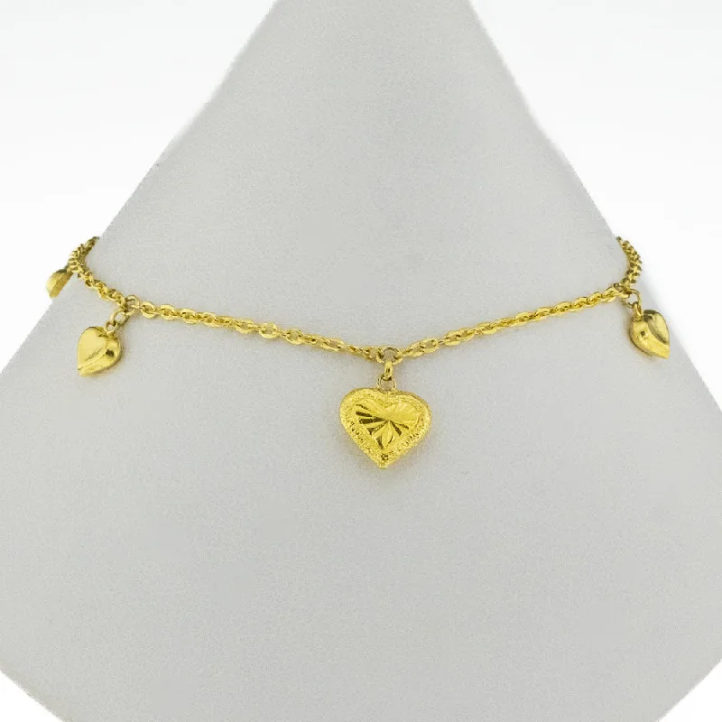 Personalized Bracelet with Birthstone-Heart Charms Bracelet 7" in 23K Yellow Gold