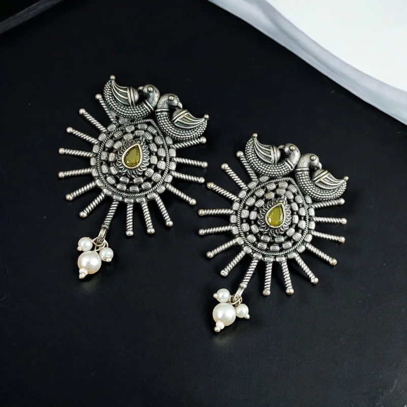 Gemstone Dangle Earrings-Maharani Jewels Oxidised Plated Pota Stone Stud Earrings