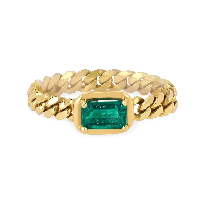 Large Statement Diamond Rings-Queen Emerald Cut Emerald Cuban Ring