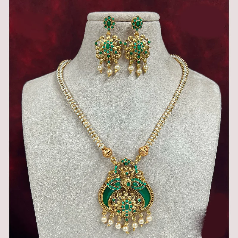 Classic Gold Necklaces-Diksha Collection Gold Plated Pota Stone Necklace Set