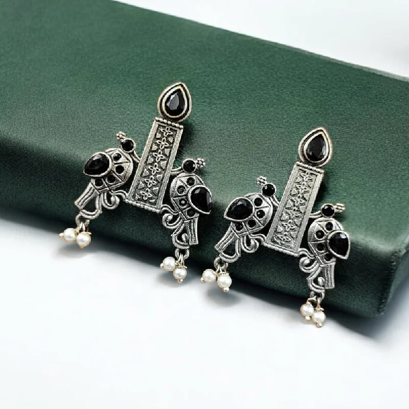 Bohemian Style Earrings-Maharani Jewels Oxidised Plated Pota Stone Dangler Earrings