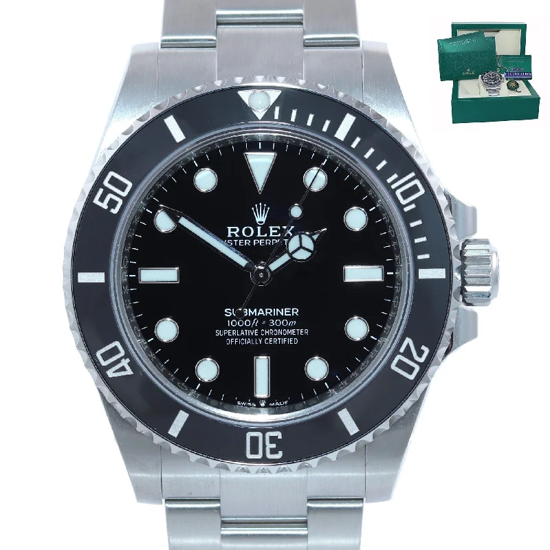 Classic Silver Watches with Leather Strap-MINT 2021 PAPERS Rolex Submariner 41mm Black Ceramic 124060LN Watch Box