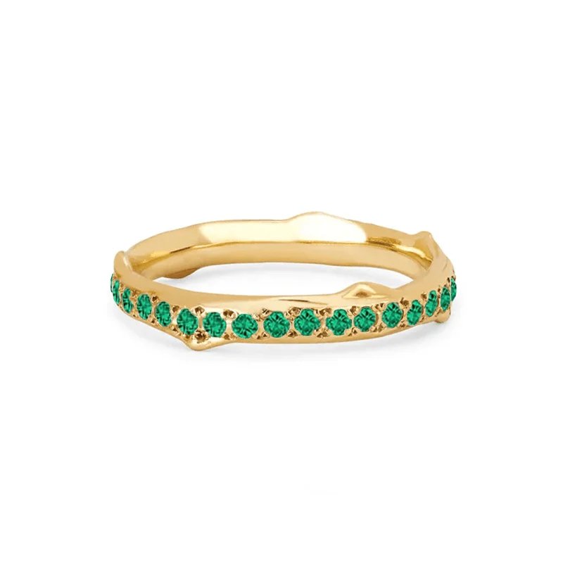 Stackable Diamond Rings-Rose Thorn Pavé Emerald Band