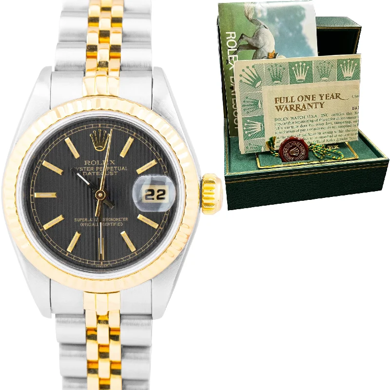 Trendy Sports Watches for Women-Ladies Rolex DateJust 26mm 18K Gold Two-Tone Black TAPESTRY Jubilee Watch 69173