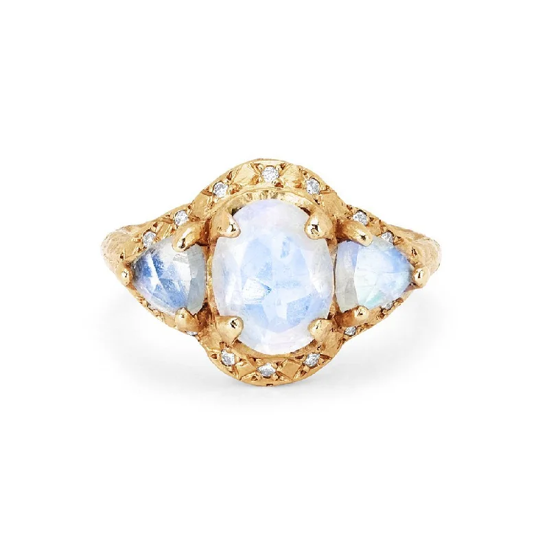 Birthstone Diamond Rings-Triple Moonstone Queen Ring