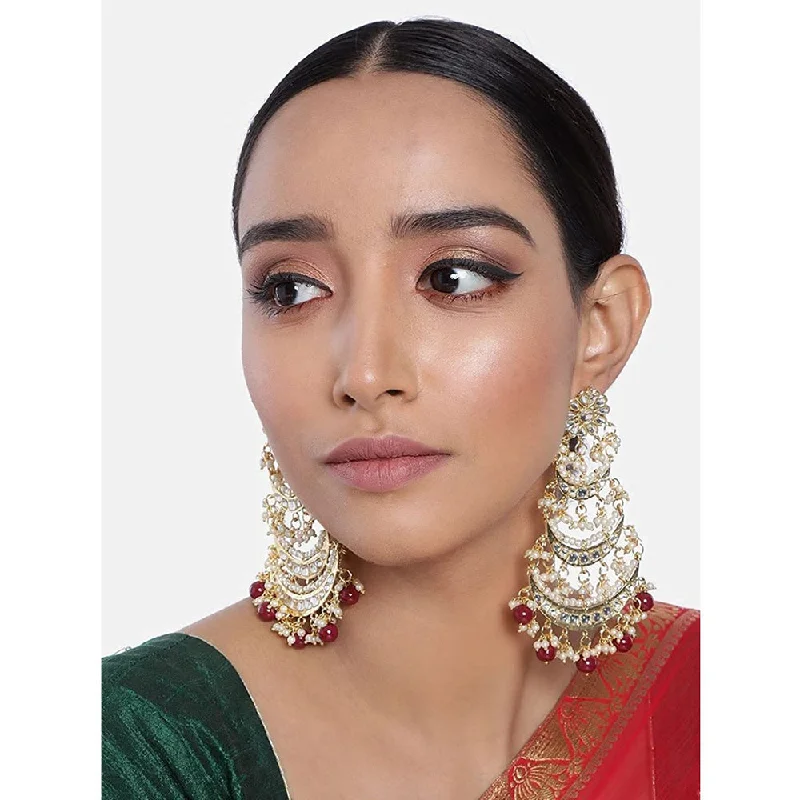 Elegant Gold Earrings-Etnico 18k Gold Plated 3 Layered Beaded Chandbali Earrings with Kundan and Pearl Work for Women (E2859M)