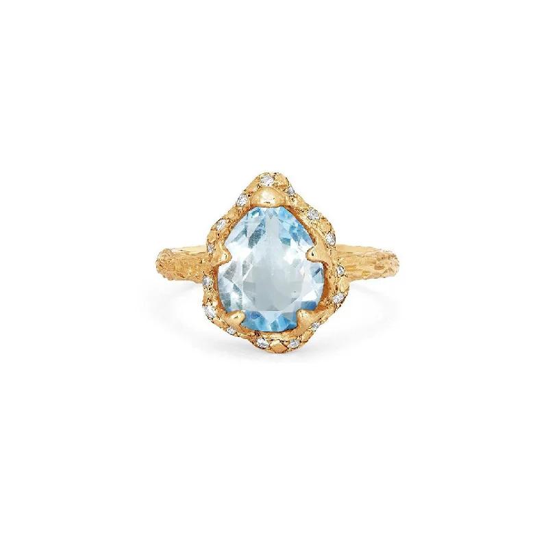 Luxury Diamond Rings-Baby Queen Water Drop Aquamarine Ring with Sprinkled Diamonds