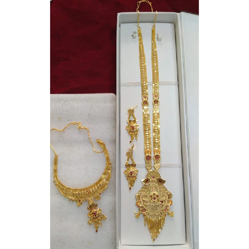 Elegant Wedding Pendant Necklaces-Pari Art Jewellery Forming Gold Combo Necklace Set