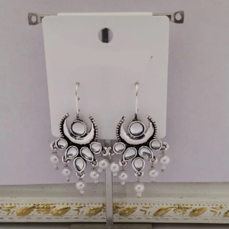 Artistic Drop Earrings-Tahura Oxidised Plated Kundan Stone And Pearls Dangler Earrings