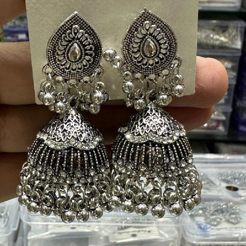 Elegant Drop Earrings for Weddings-Manisha Jewellery Oxidised Plated Kundan Stone Jhumki