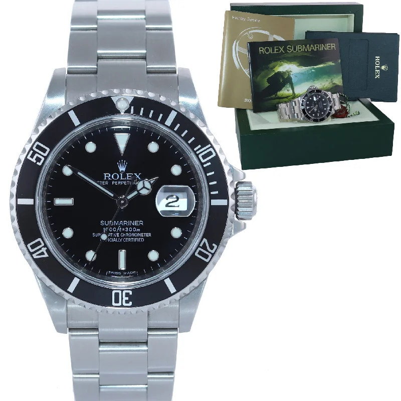 Women’s Watches with Customizable Bands-2008 Rolex Submariner Date 16610 Steel Black Dial Engraved Rehaut Watch Box