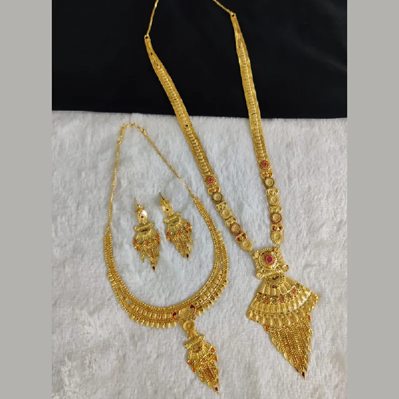 Trendy Silver Necklaces-Pari Art Jewellery Forming Gold Double Necklace Set