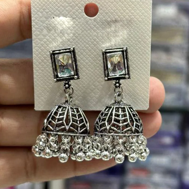 Black Gold Earrings-Manisha Jewellery Oxidised Plated Crystal Stone Jhumki