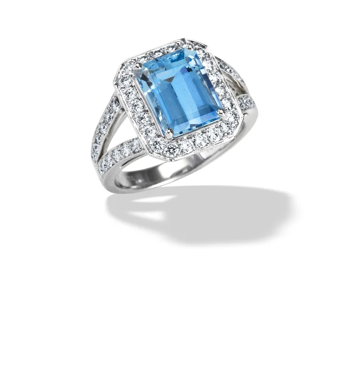 Pear-Shaped Diamond Rings-Aquamarine SUNA Ring