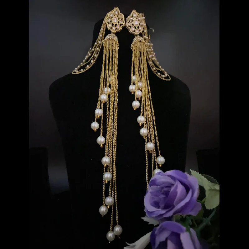 Vintage Crystal Earrings-Shagna Gold Plated Pearls Dangler Earrings