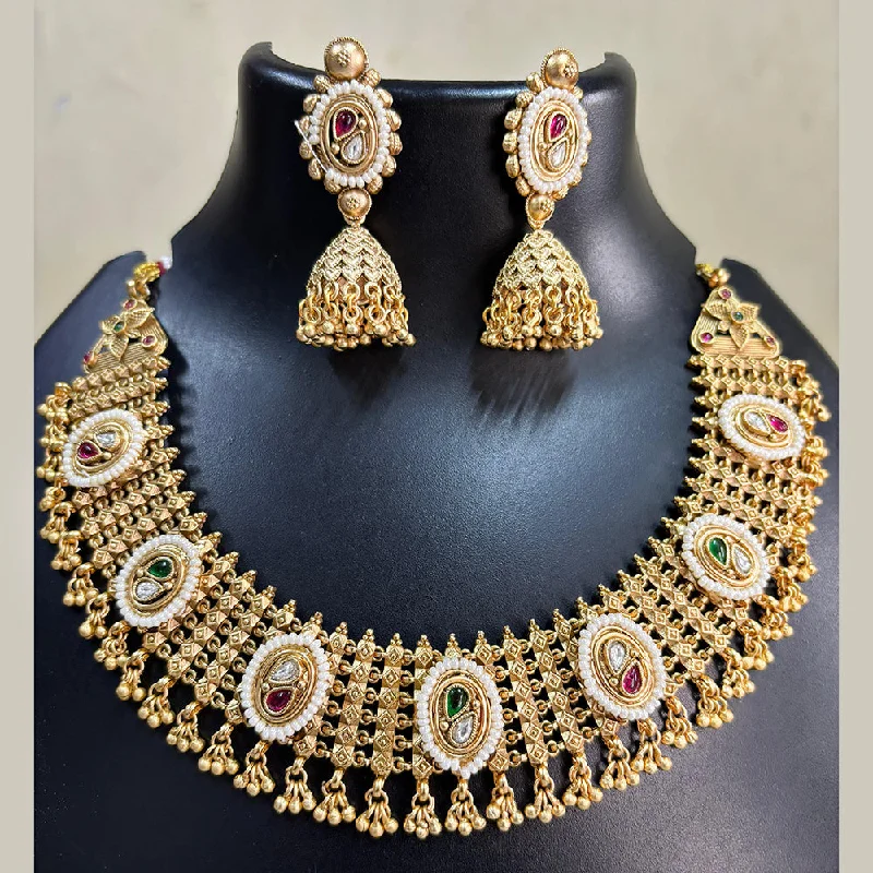 Heart-Shaped Crystal Necklaces-Pari Art Jewellery Antique Rajwadi Polish Pota Necklace Set