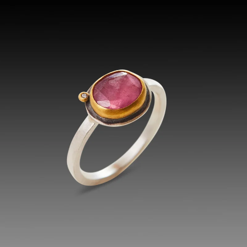 Rose Gold Diamond Rings-Pink Tourmaline Ring with Diamond