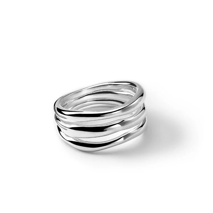 Vintage Art Deco Rings-925 Classico Triple Band Squiggle Ring