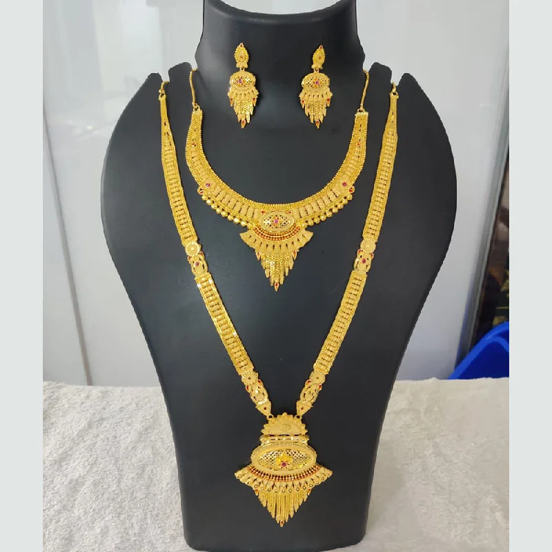 Elegant Wedding Pendant Necklaces-Pari Art Jewellery Forming Gold Double Necklace Set