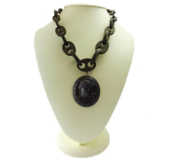 Colorful Gem Pendant Necklaces-Victorian Vulcanite Cameo Necklace