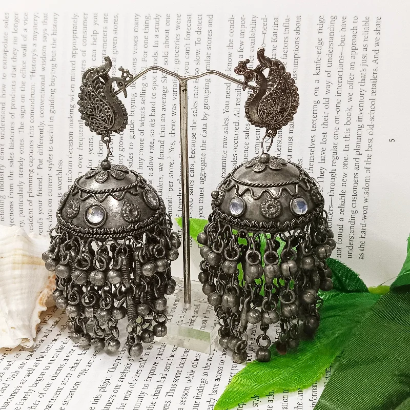 Bridal Jewelry Earrings-Darshana Jewels Oxidised Plated Jhumki Earrings