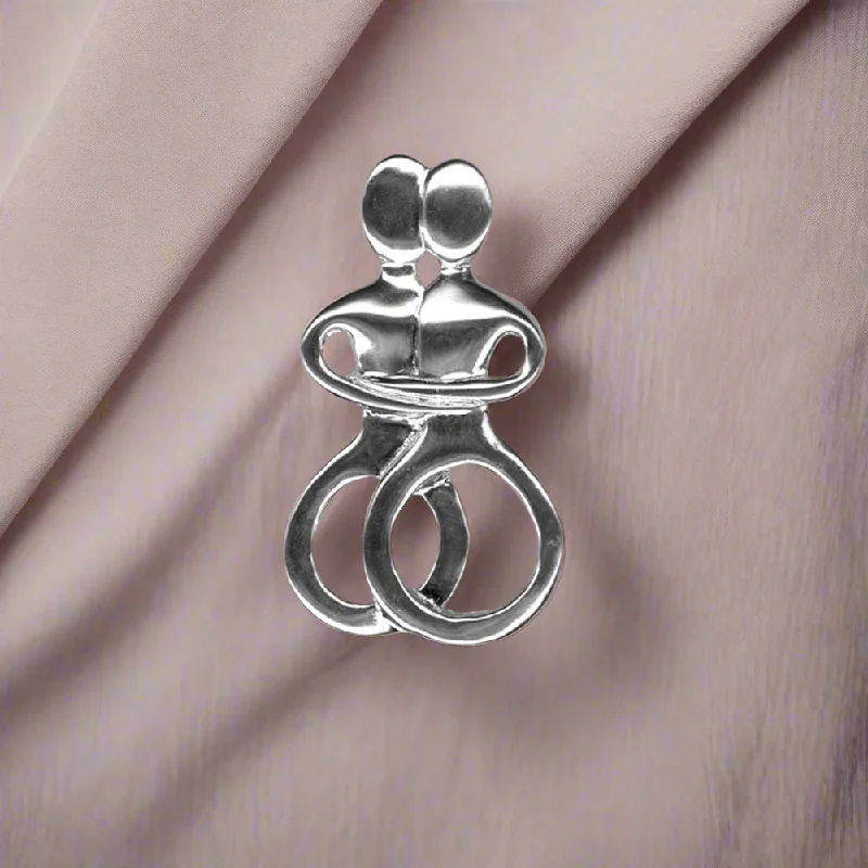 Elegant Brooch for Anniversary Gifts-Greek Love Silver Brooch, Cycladic Lovers Figurines