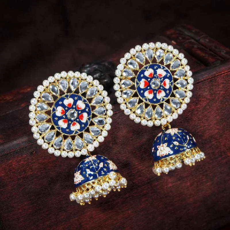 Small Silver Hoop Earrings-Etnico Gold Plated Traditional Meenakari Kundan & Pearl Jhumka Earring for Women (E2917Bl)