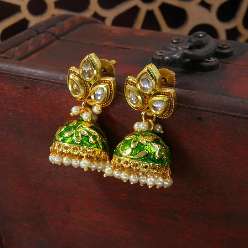 Personalized Name Earrings-Etnico Gold Plated Meenakari Kundan & Pearl Drop Jhumka Earrings For Women (E2924G)