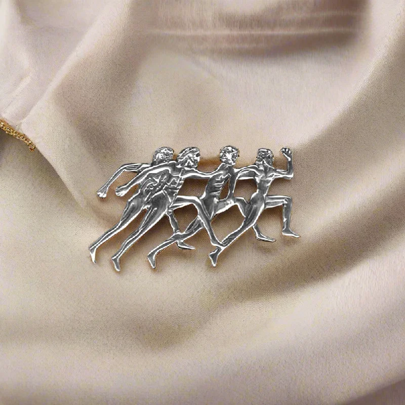 Personalized Gold Brooch for Special Occasions-Greek Olympic Runners Brooch in Sterling Silver (K-75)