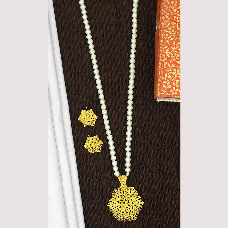 Unique Layered Necklaces-Mahavir Gold Plated Pearl Necklace Set