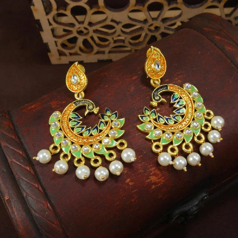 Colorful Resin Earrings-Etnico Gold Plated Meenakari Kundan Studded Peacock Design Dangle Earrings For Women (E2919Min)