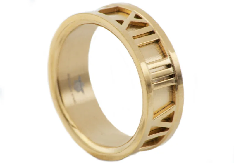 Designer Silver Rings-Mens Gold Stainless Steel Band